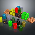 Assorted Colored Oil Barrels With Wooden Pallets For Daily Living Supplies