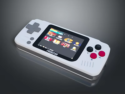 White Handheld Game Console With Colorful Game Icons On Screen And Control Buttons 3d model