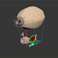 Vintage Steampunk Airship Design With Propeller Leather Envelope And Wooden Basket