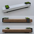 Modern Landscape Bench With Stone Wooden Top And Small Green Potted Plants