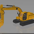 Yellow Toy Excavator With Tracks And Front Bucket On Black Background