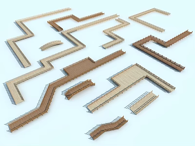 Various Fence Designs With Wooden And Metal Materials For Garden Use 3d model