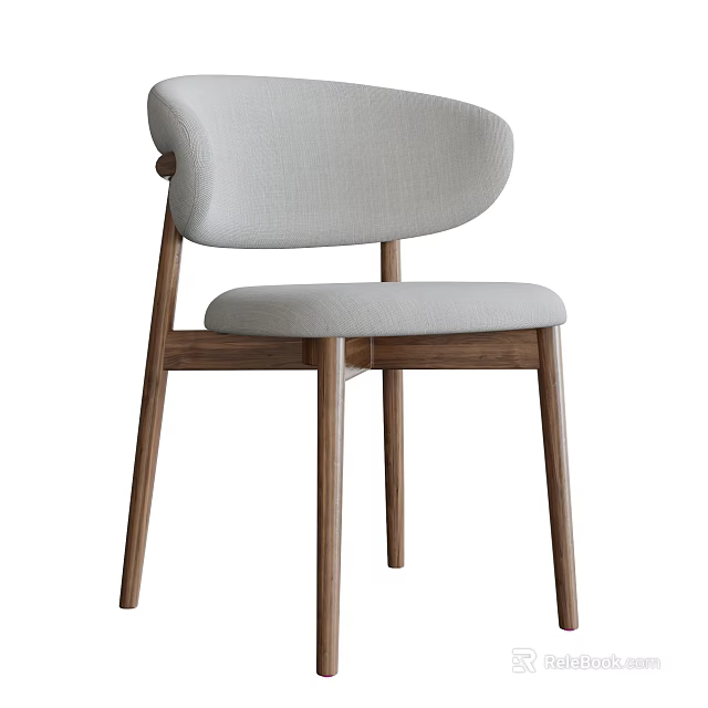 Modern Style Dining Chair With Minimalist Design And Light Gray Fabric Wooden Legs 3d model 