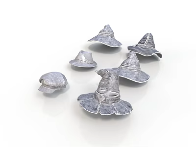 Different Styles of Silver Metal Hats with Wide Brim and Round Top for Daily Use 3d model