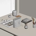 Gray Notebook On Office Desk With Coffee Cup Newspaper Glasses And Stationery Items