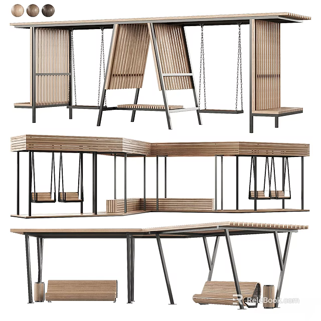 Modern Wooden Metal Furniture Set With Swing Table Shelf And Frame Design 3d model 