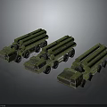Three Green Military Missile Launch Vehicles Mobile Weapon Platforms 3d model