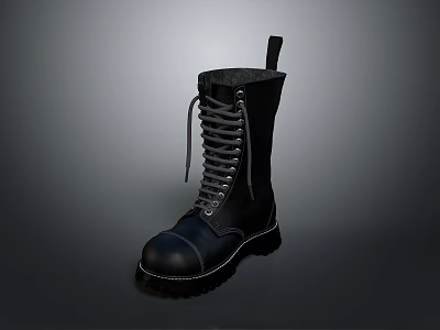 Sturdy Black Leather Lace Up Boots With Thick Sole For Practical Daily Life Use 3d model
