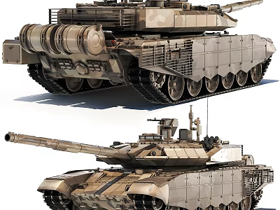 Military Tank Side And Front View With Armor Tracks And Cannon Details 3d model