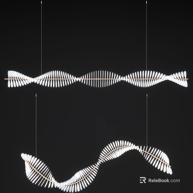 Modern Wavy White Chandelier With Hanging Metal Frame For Interior Design 3d model 