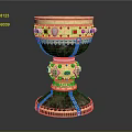 Decorative Ornament Set Featuring Golden Inlaid Gemstones And Elegant Base Design