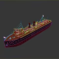 Vintage Red And Black Ship Model With Two Black Chimneys White Deck And Small Flag