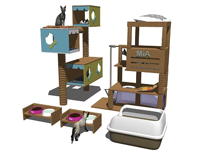 Modern Cat Climbing Rack Pet Cat House Cat Food 3d model