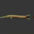 Long Nosed Aquatic Animal With Yellow Eyes Fins Tail And Spotted Body
