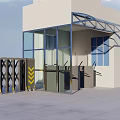 Modern Building Entrance Gate with Glass Facade and Canopy Automatic Retractable Barrier Design