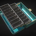 Teal Blue Metal Toolbox With Divided Compartments For Hardware Tools Organization