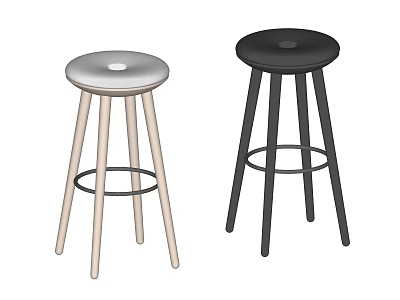 Light and Black Bar Stools with Simple Design Round Seats and Ring Shaped Footrest 3d model