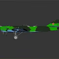 Aerospace Themed Green Camouflage Biplane Model With Propeller Dark Background Reflection
