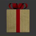 Elegant Gift Box With Yellow Striped Wrapping And Red Ribbon Bow Decoration