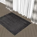 Gray Square Rug With Geometric Pattern On Light Tiled Floor In Natural Light Near Curtains
