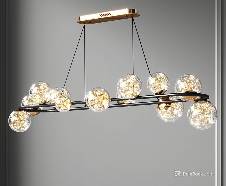 Modern Glass Sphere Chandelier With Black Metal Ring And Golden Accents Lighting Fixture 3d model 