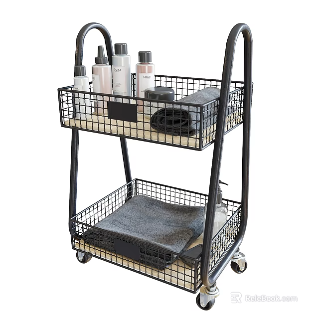 Two Tier Bathroom Storage Cart with Wire Baskets and Wheels for Toiletries and Towels 3d model 