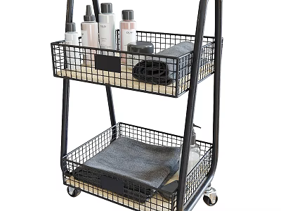 Two Tier Bathroom Storage Cart with Wire Baskets and Wheels for Toiletries and Towels 3d model