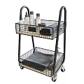 Two Tier Bathroom Storage Cart with Wire Baskets and Wheels for Toiletries and Towels