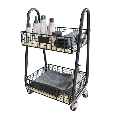 Two Tier Bathroom Storage Cart with Wire Baskets and Wheels for Toiletries and Towels 3d model