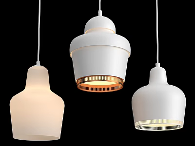 Modern White Pendant Lights with Three Distinctive Shapes and Soft Glow 3d model