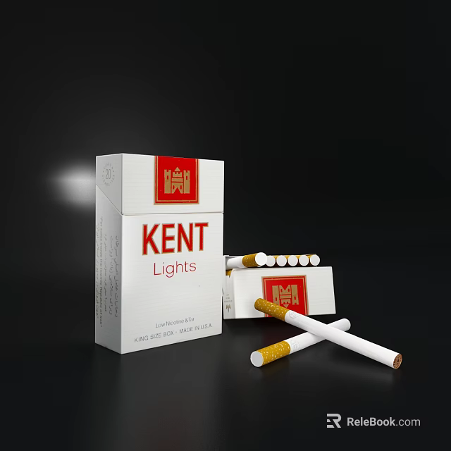KENT Lights Cigarette Pack With Opened Box And Scattered Cigarettes 3d model 