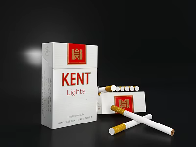 KENT Lights Cigarette Pack With Opened Box And Scattered Cigarettes 3d model