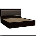 Dark Wood Double Bed With Upholstered Headboard And Carved Details