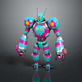 Colorful Robot Character with Pink and Blue Star Patterns Mechanical Armor Design 3d model