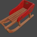 Traditional Red Wooden Sled With Decorative Patterns And Curved Wooden Runners