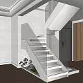 Modern Staircase Interior Design With Glass Railing LED Lighting And White Steps 3d model