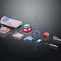 Medical Decorative Ornament Set With Miniature Bed IV Stand Medicine Boxes And Medical Tools