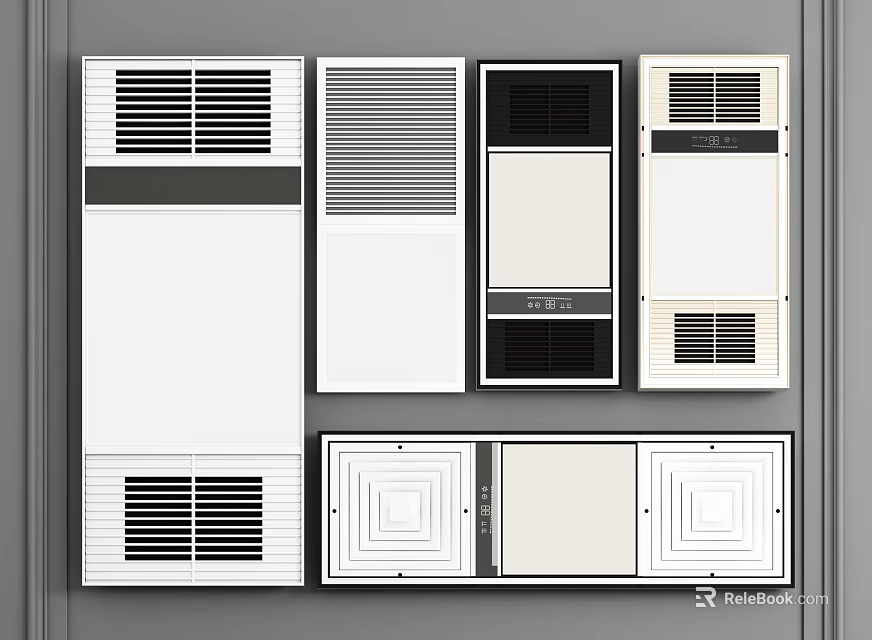 Modern Air Conditioner Vents with Various Designs on Gray Background 3d model