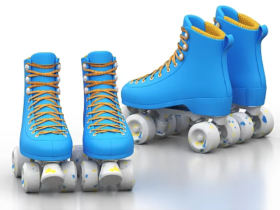 Blue Roller Skates With Yellow Laces And White Wheels For Casual Skating 3d model