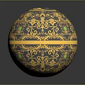 Ornate Blue And Gold Decorative Sphere With Intricate Patterns Golden Bands And Green Accents