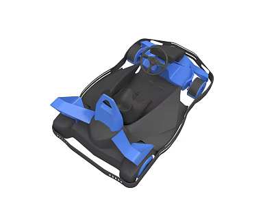 Black and Blue Go Kart with Steering Wheel Seat and Open Frame Structure 3d model