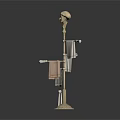 Gold Floor Standing Towel Rack With Multiple Bars Hanging Towels And Small Holder