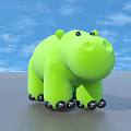 Adorable Green Hippo Toy with Black Eyes and Rolling Wheels for Kids Play