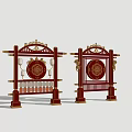Traditional Red And Gold Art Installation With Circular Decorations Lanterns And Dragon Elements 3d model