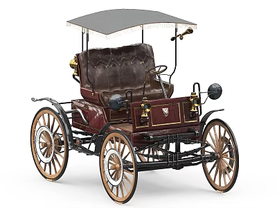 Vintage Four Wheeled Carriage With Leather Seats Canopy And Wooden Wheels 3d model