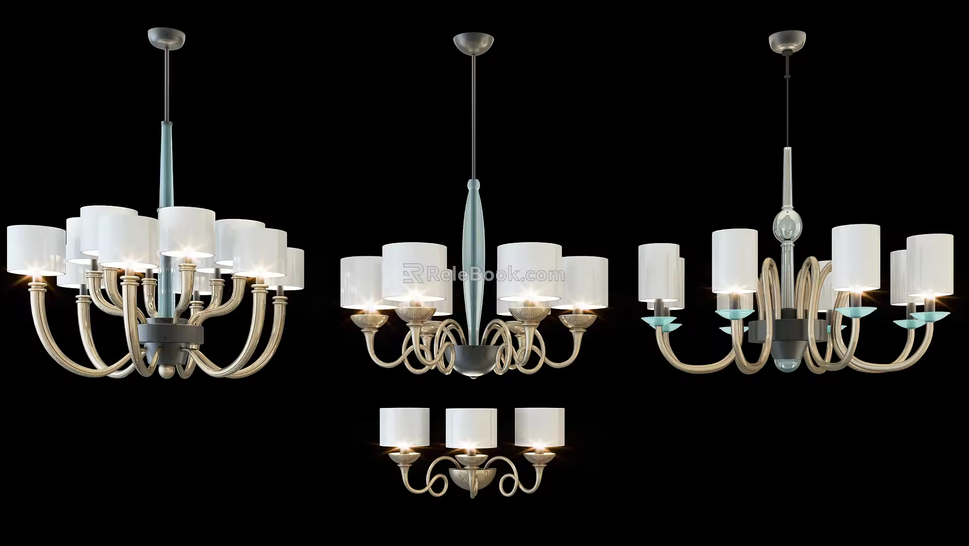 Simple European lamp combination fashion simple metal chandelier combination 3d model