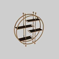 Circular Gold Metal Display Shelf with Multiple Horizontal Shelves for Home Decor