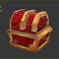 Red And Golden Pixel Style Decorative Storage Chest With Ornamental Design