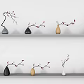 Modern Decorative Vases With Red Berry Branches On Wall Mounted Shelves 3d model