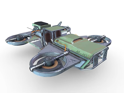 Futuristic Green Hover Car With Four Large Rotors And Military Sci Fi Design 3d model